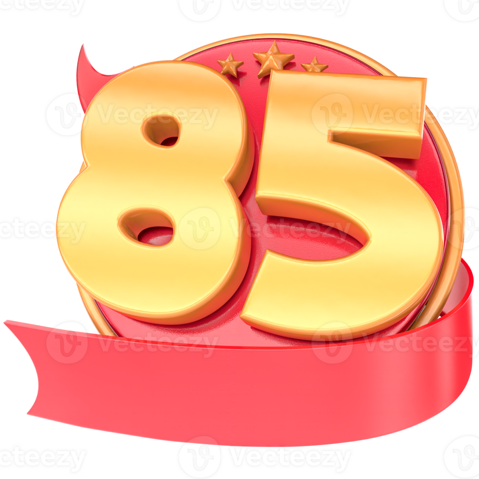 Anniversary 3d red numbers with ribbon 85 Number Gold png
