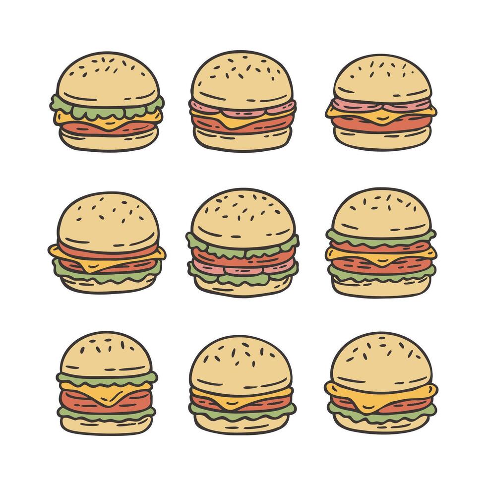 Cute Burger cartoon Doodle Style Illustration vector