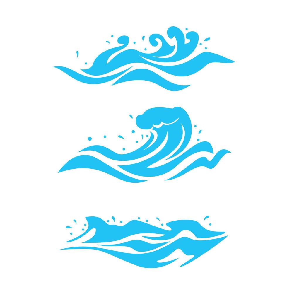 set of blue ocean wave design. river flow sign and symbol. vector
