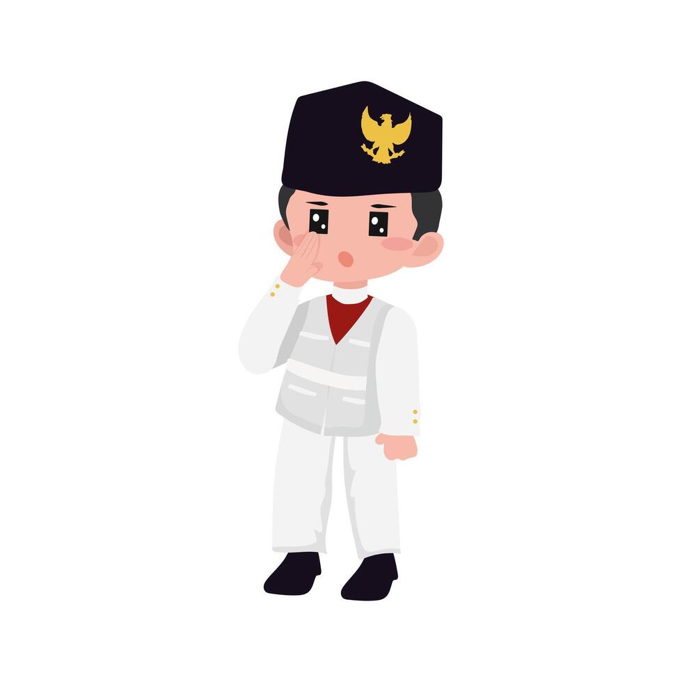 august indonesian independence day challenge character. cute kids character. vector