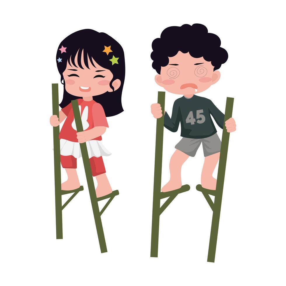 august indonesian independence day challenge character. cute kids character. vector