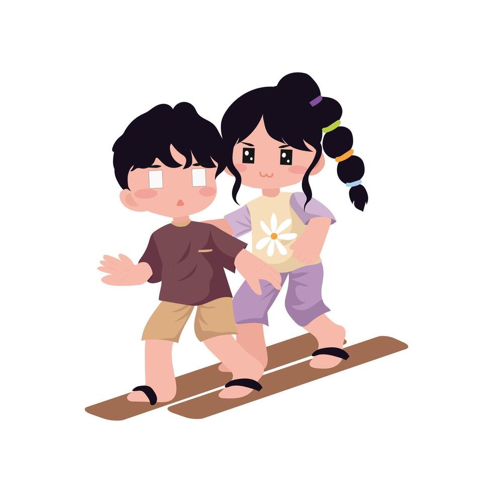 august indonesian independence day challenge character. cute kids character. vector