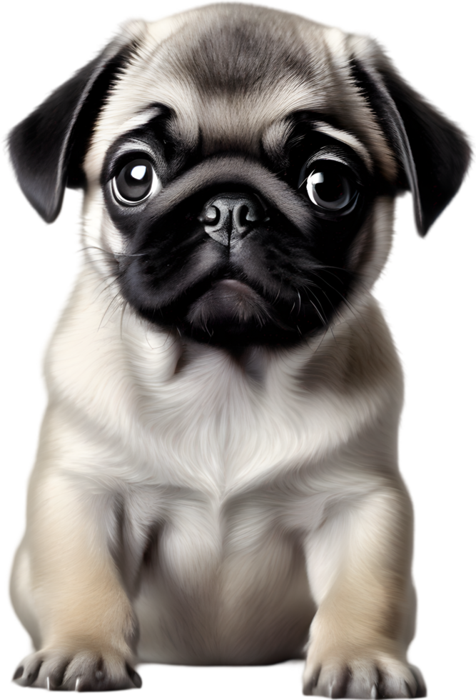 Close up captures Pugs distinctive wrinkled, expressive face. AI-Generated. png
