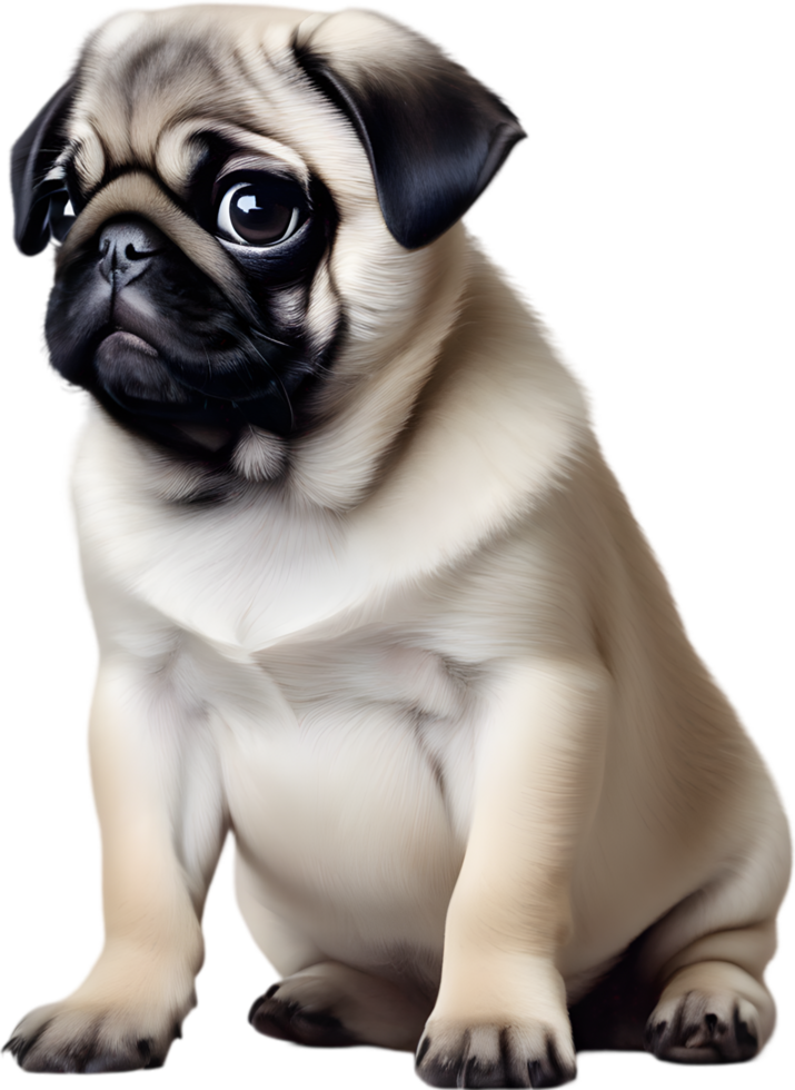 Close up captures Pugs distinctive wrinkled, expressive face. AI-Generated. png