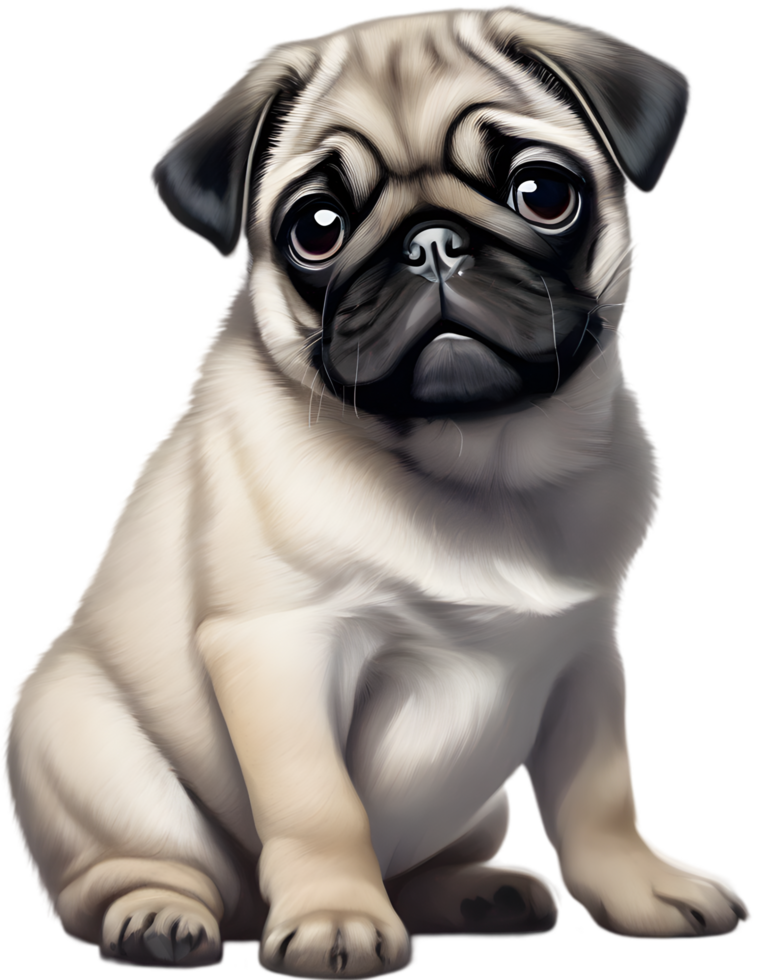 Close up captures Pugs distinctive wrinkled, expressive face. AI-Generated. png