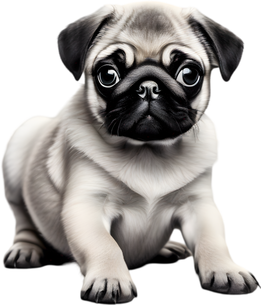 Close up captures Pugs distinctive wrinkled, expressive face. AI-Generated. png