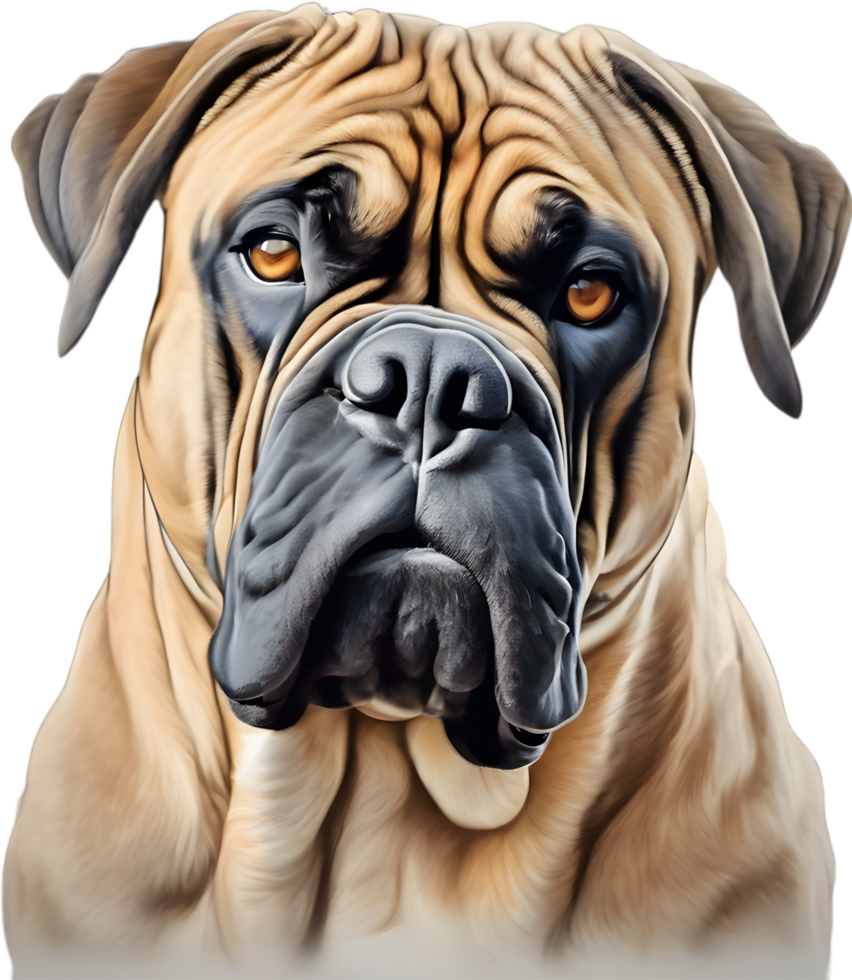 Bullmastiff dog with expressive eyes looks forward. AI-Generated. png