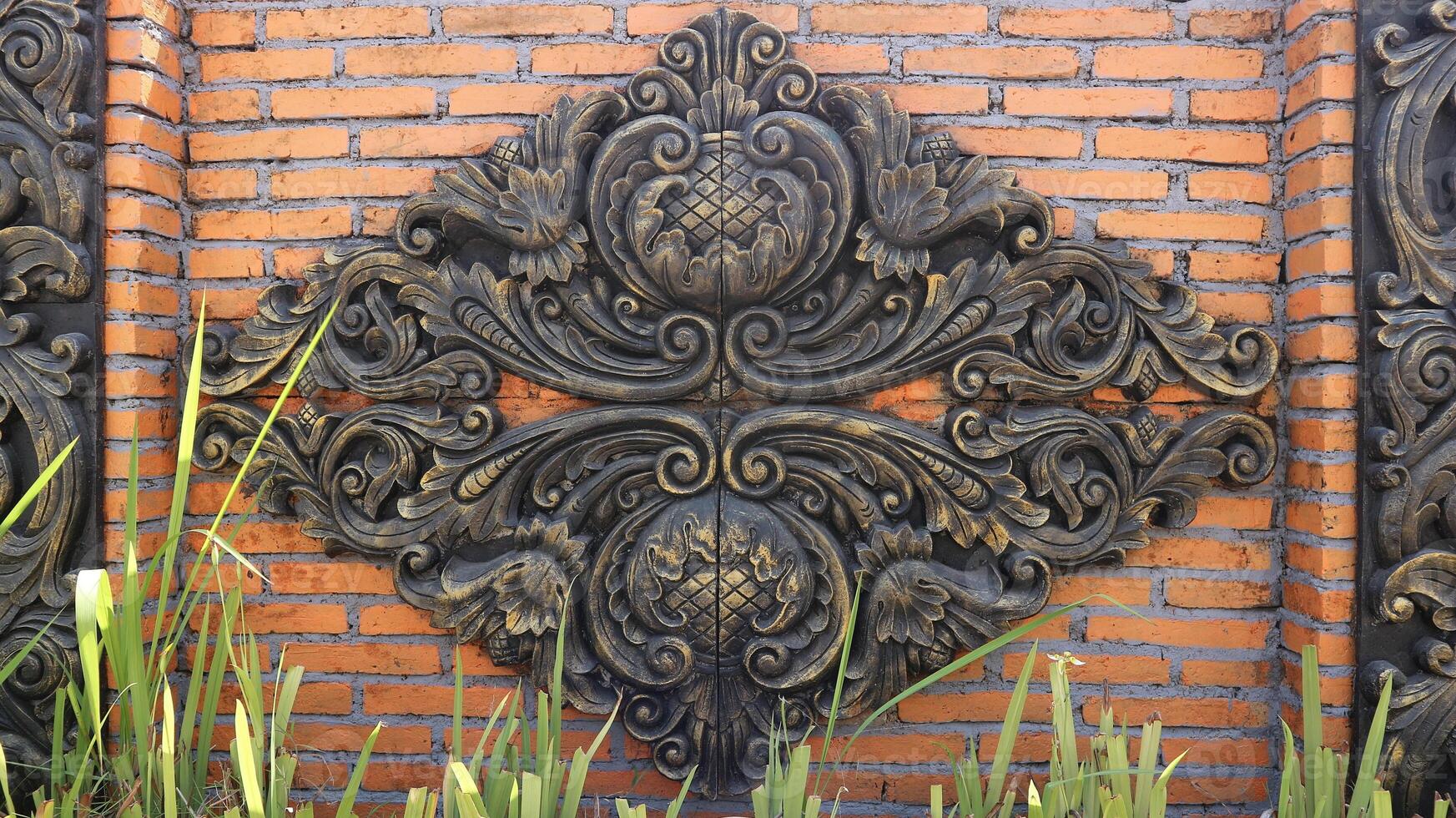 cement carving texture background on garden wall photo