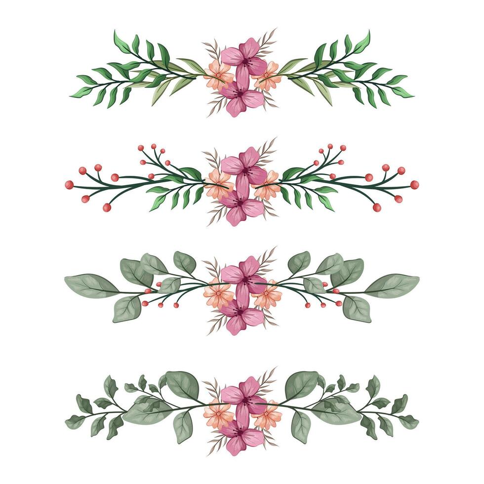 The Blooms Greenery Floral Foliage Ornament Corner Text Separator Elegance Framie for Invitations Card Template vector