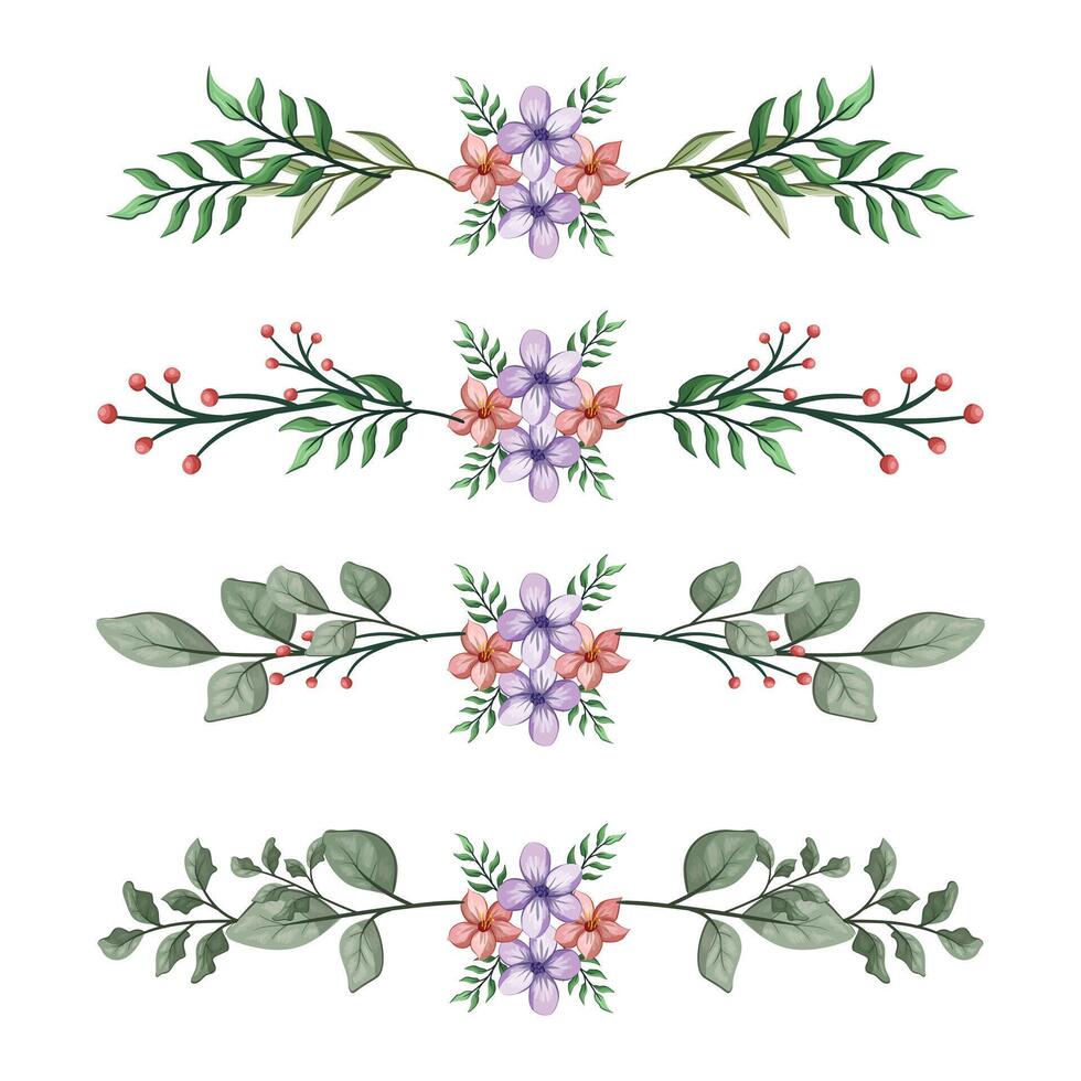 The Blooms Greenery Floral Foliage Ornament Corner Text Separator Elegance Framie for Invitations Card Template vector