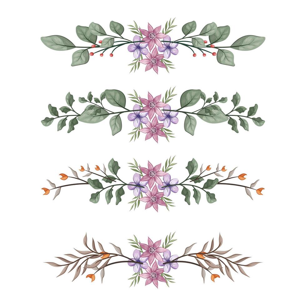 The Blooms Greenery Floral Foliage Ornament Corner Text Separator Elegance Framie for Invitations Card Template vector