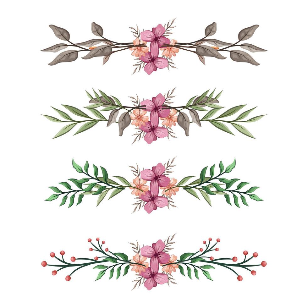 The Blooms Greenery Floral Foliage Ornament Corner Text Separator Elegance Framie for Invitations Card Template vector