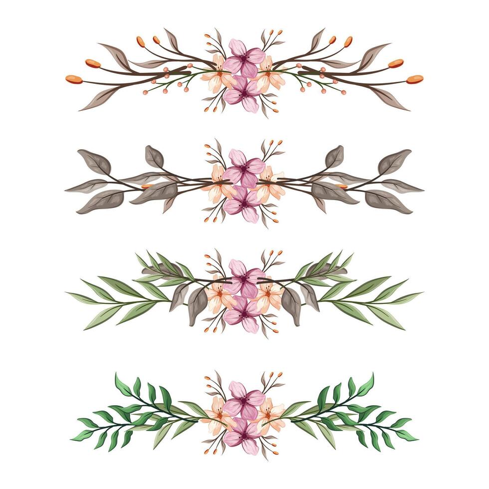 The Blooms Greenery Floral Foliage Ornament Corner Text Separator Elegance Framie for Invitations Card Template vector