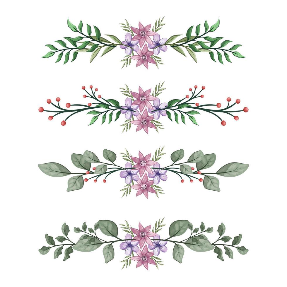 The Blooms Greenery Floral Foliage Ornament Corner Text Separator Elegance Framie for Invitations Card Template vector