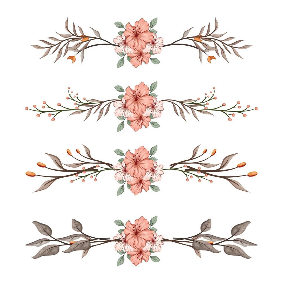 The Blooms Greenery Floral Foliage Ornament Corner Text Separator Elegance Framie for Invitations Card Template vector
