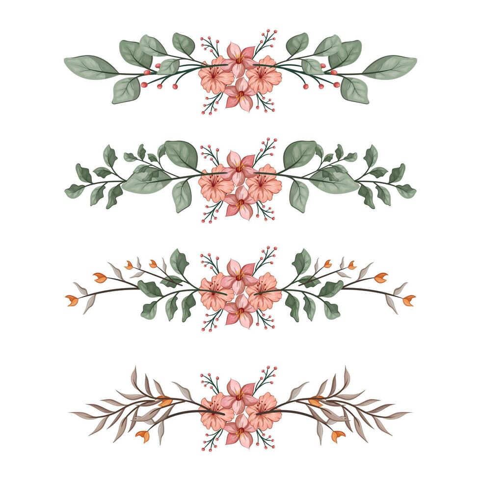 The Blooms Greenery Floral Foliage Ornament Corner Text Separator Elegance Framie for Invitations Card Template vector