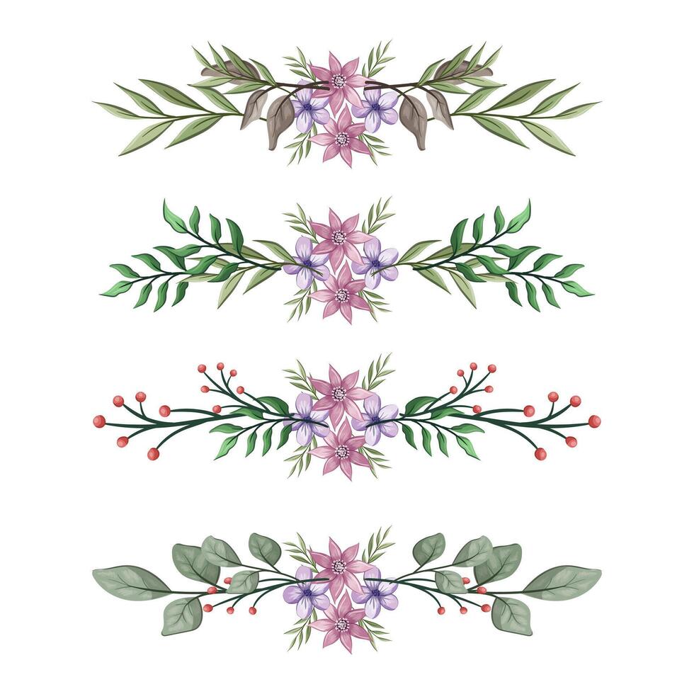 The Blooms Greenery Floral Foliage Ornament Corner Text Separator Elegance Framie for Invitations Card Template vector