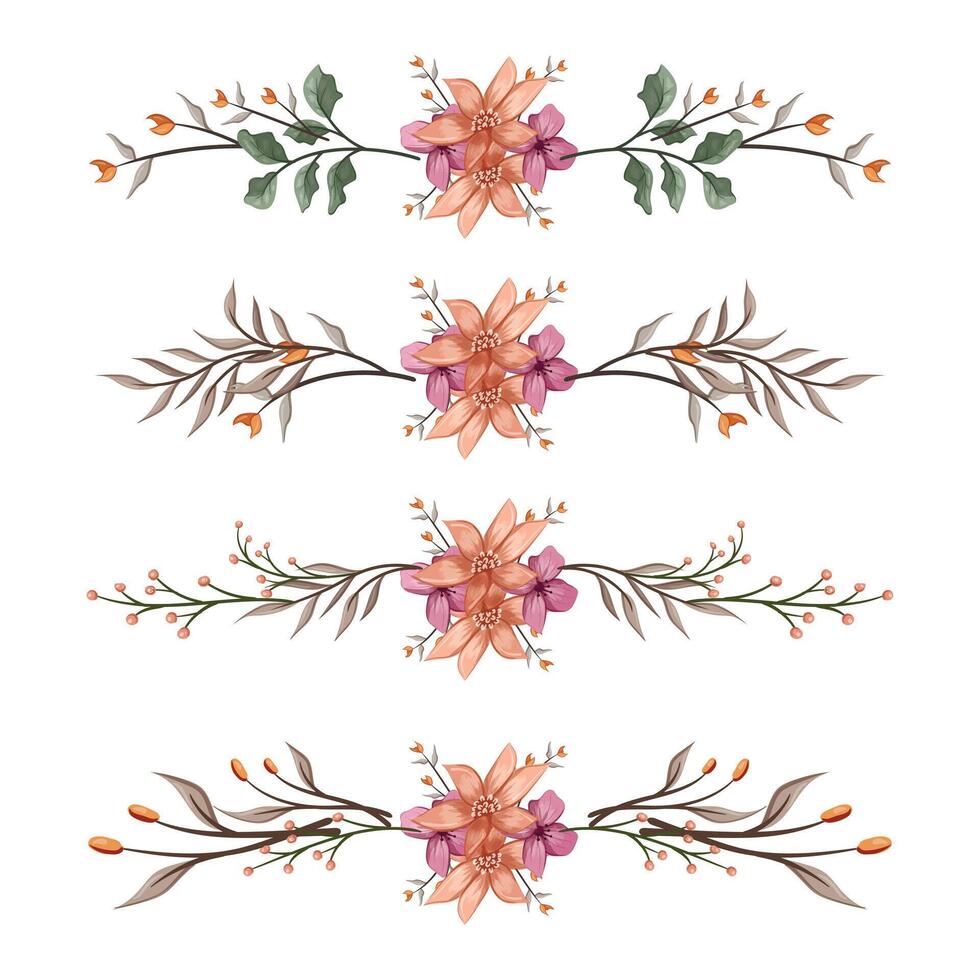 The Blooms Greenery Floral Foliage Ornament Corner Text Separator Elegance Framie for Invitations Card Template vector