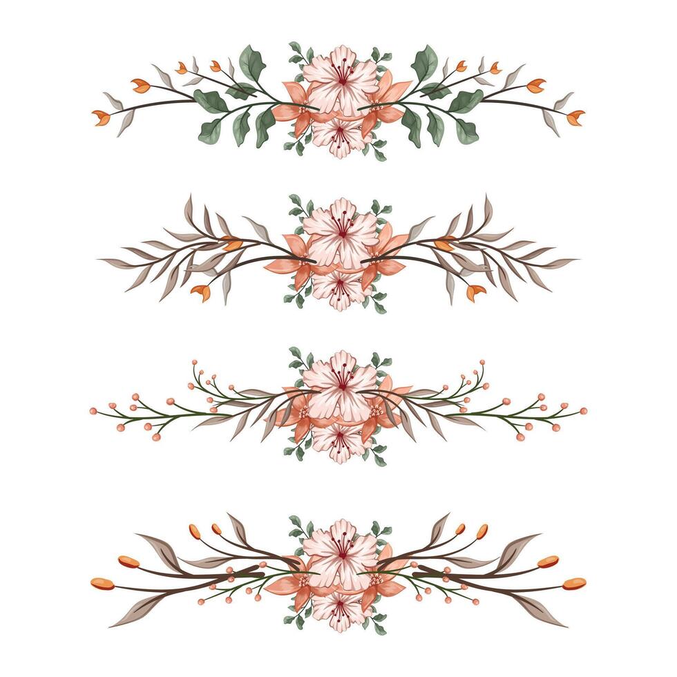 The Blooms Greenery Floral Foliage Ornament Corner Text Separator Elegance Framie for Invitations Card Template vector