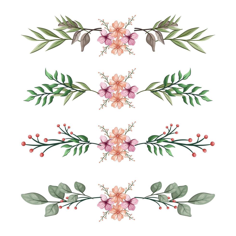 The Blooms Greenery Floral Foliage Ornament Corner Text Separator Elegance Framie for Invitations Card Template vector