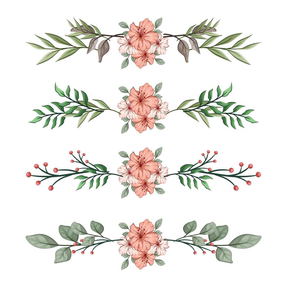 The Blooms Greenery Floral Foliage Ornament Corner Text Separator Elegance Framie for Invitations Card Template vector