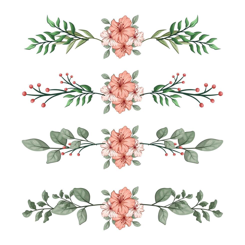 The Blooms Greenery Floral Foliage Ornament Corner Text Separator Elegance Framie for Invitations Card Template vector