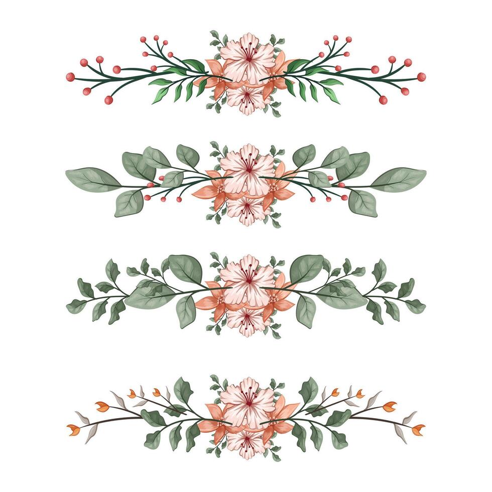 The Blooms Greenery Floral Foliage Ornament Corner Text Separator Elegance Framie for Invitations Card Template vector