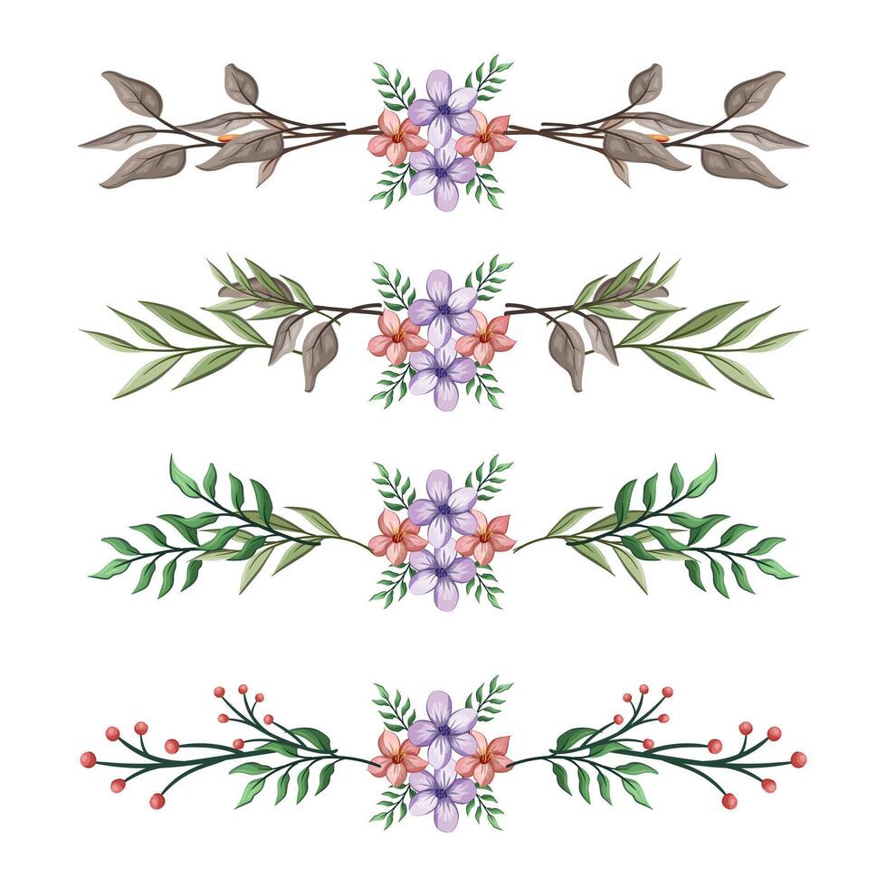 The Blooms Greenery Floral Foliage Ornament Corner Text Separator Elegance Framie for Invitations Card Template vector