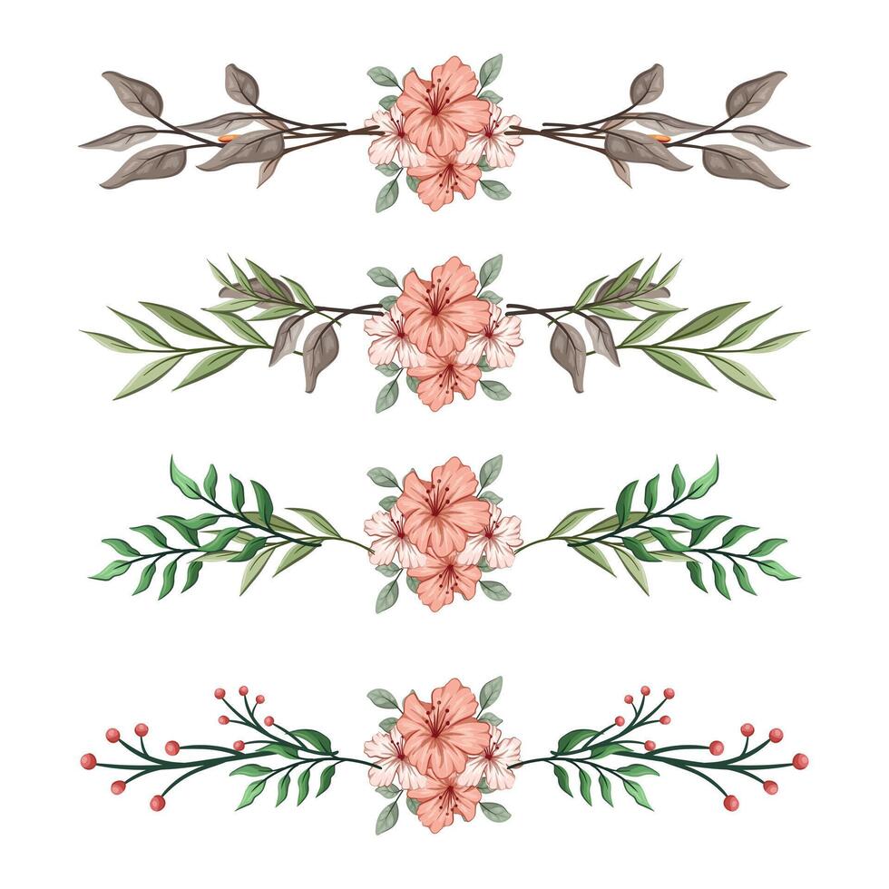 The Blooms Greenery Floral Foliage Ornament Corner Text Separator Elegance Framie for Invitations Card Template vector