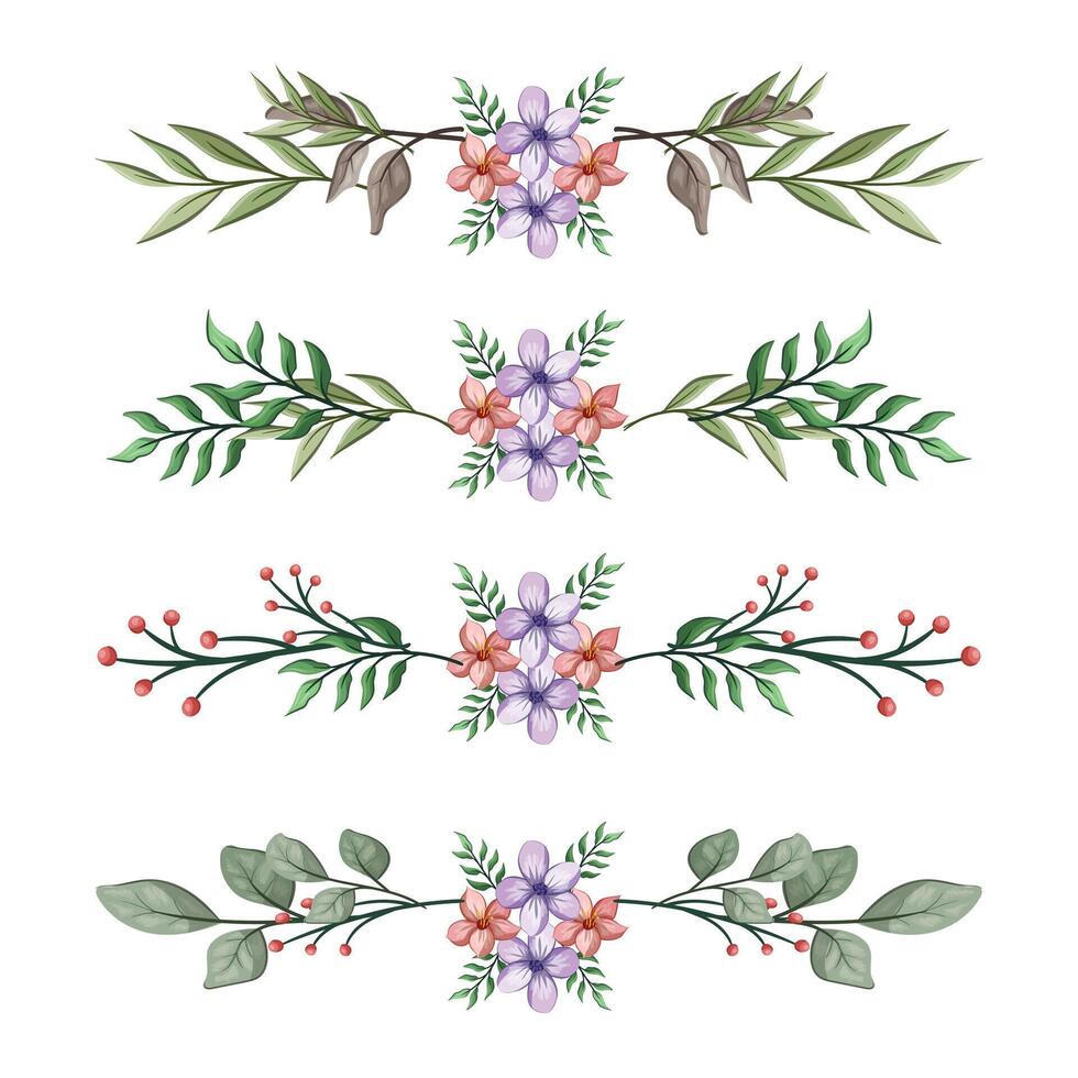 The Blooms Greenery Floral Foliage Ornament Corner Text Separator Elegance Framie for Invitations Card Template vector