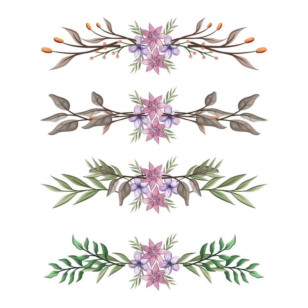 The Blooms Greenery Floral Foliage Ornament Corner Text Separator Elegance Framie for Invitations Card Template vector