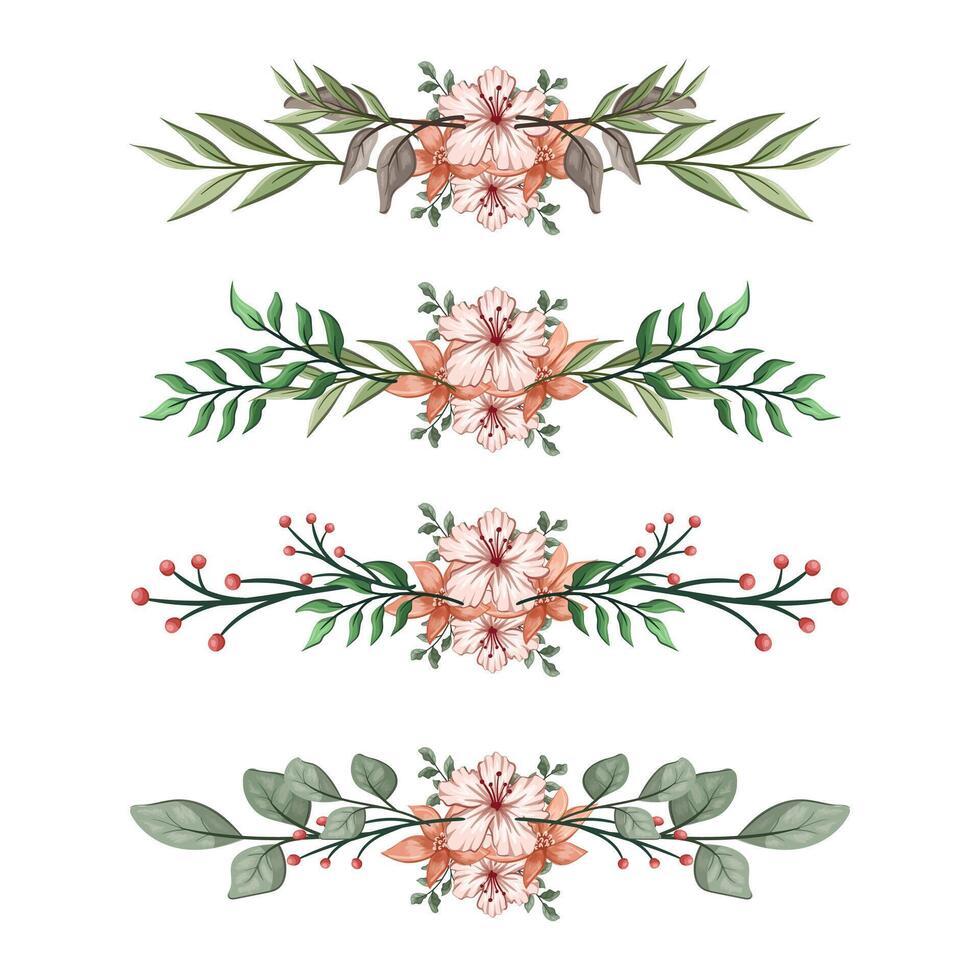 The Blooms Greenery Floral Foliage Ornament Corner Text Separator Elegance Framie for Invitations Card Template vector