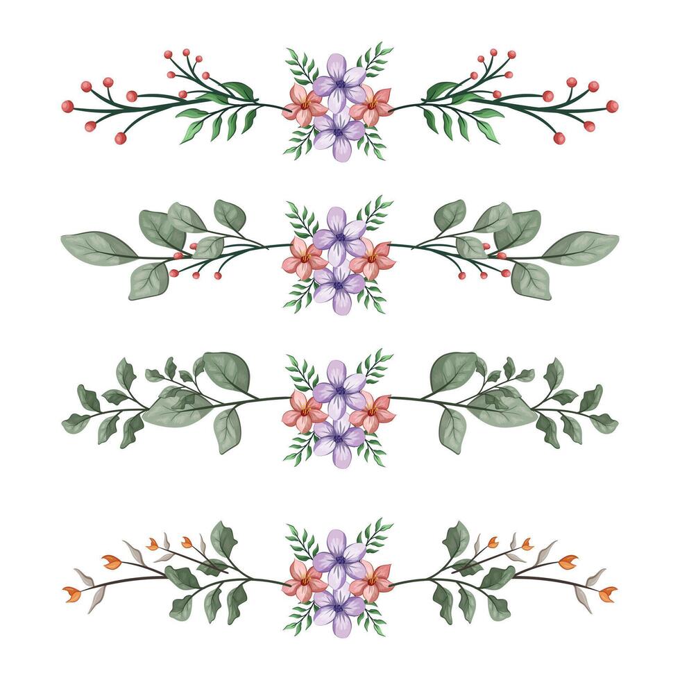 The Blooms Greenery Floral Foliage Ornament Corner Text Separator Elegance Framie for Invitations Card Template vector
