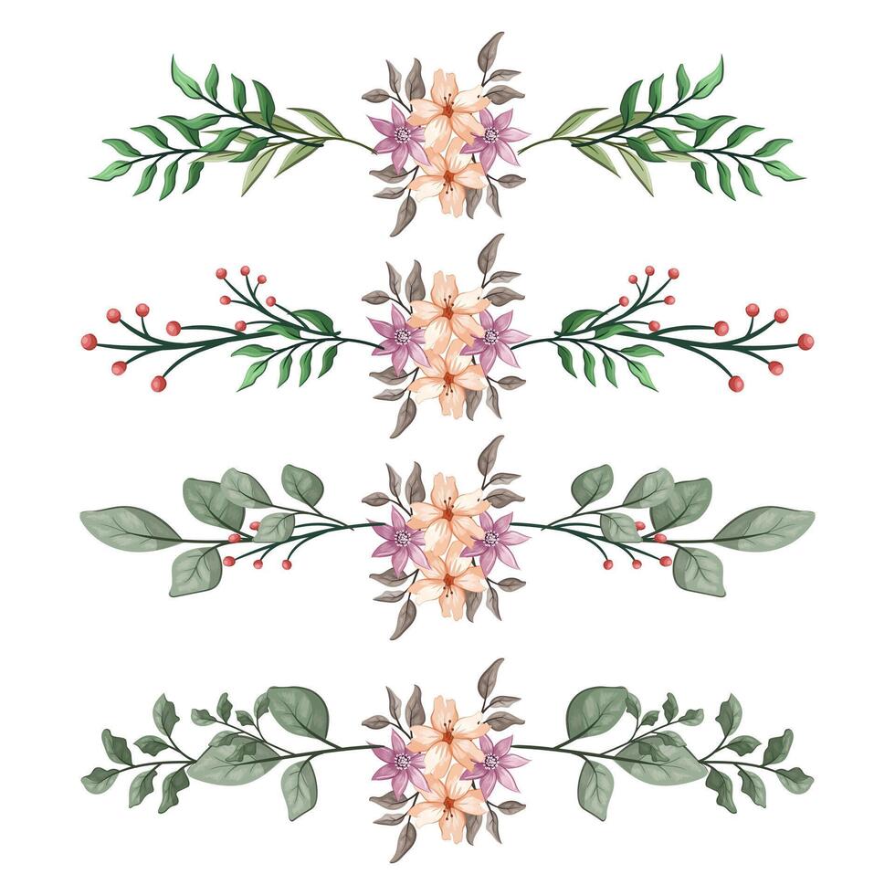 The Blooms Greenery Floral Foliage Ornament Corner Text Separator Elegance Framie for Invitations Card Template vector