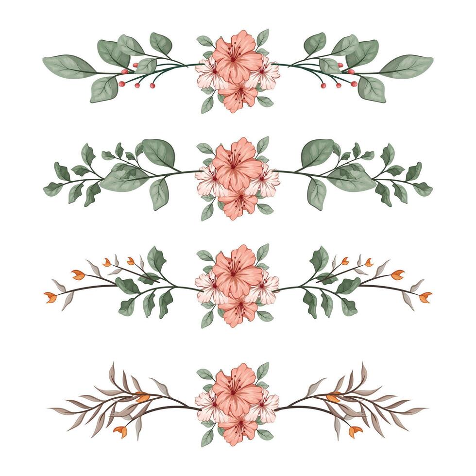 The Blooms Greenery Floral Foliage Ornament Corner Text Separator Elegance Framie for Invitations Card Template vector