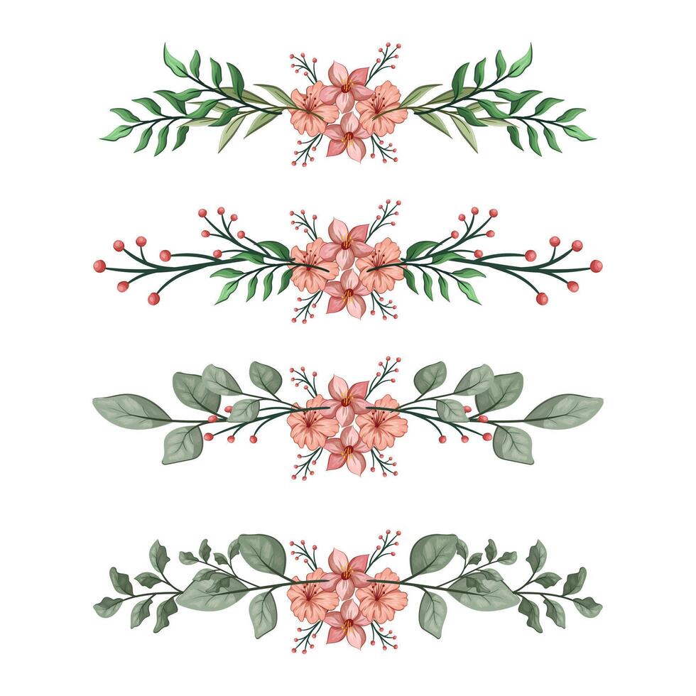 The Blooms Greenery Floral Foliage Ornament Corner Text Separator Elegance Framie for Invitations Card Template vector