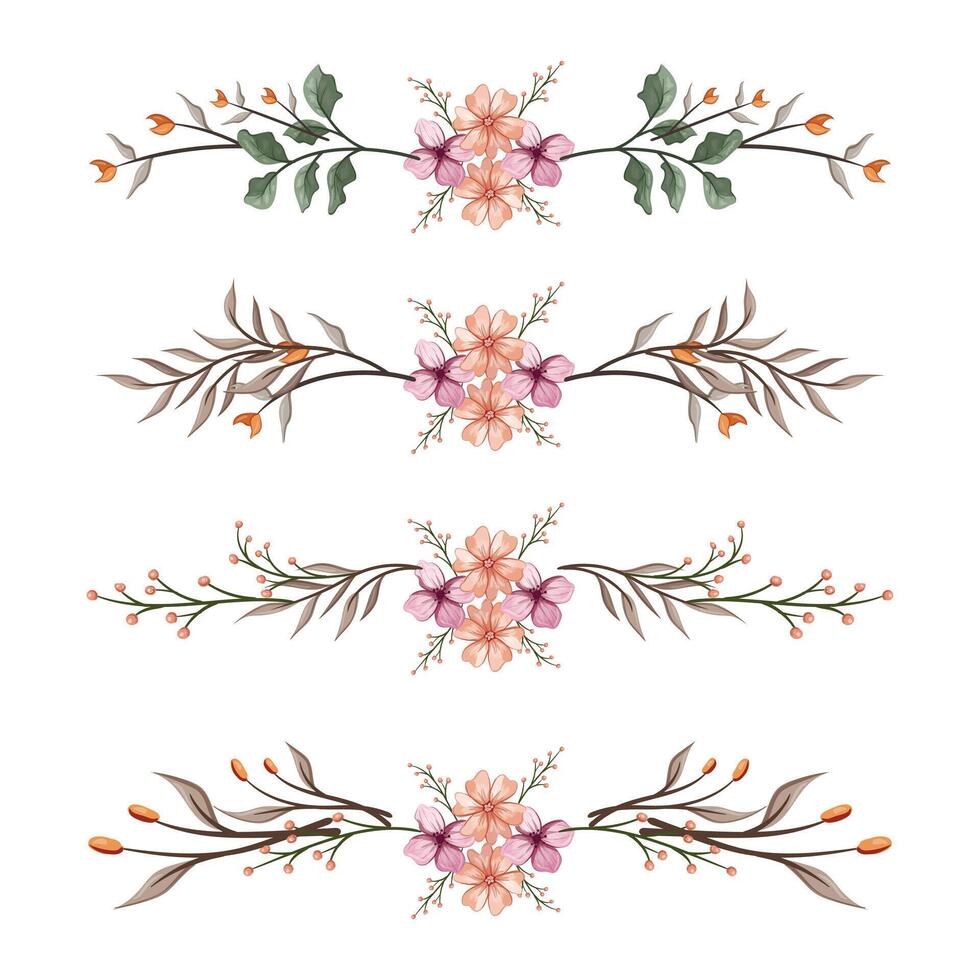 The Blooms Greenery Floral Foliage Ornament Corner Text Separator Elegance Framie for Invitations Card Template vector
