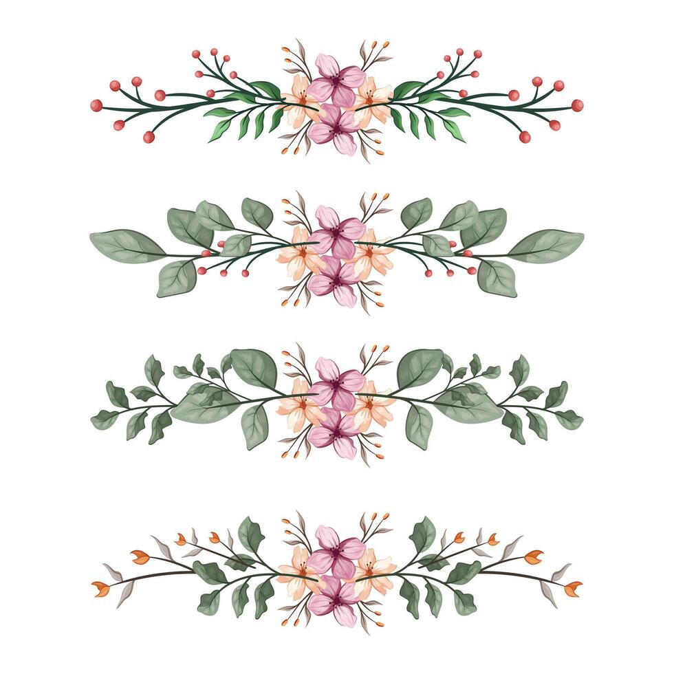 The Blooms Greenery Floral Foliage Ornament Corner Text Separator Elegance Framie for Invitations Card Template vector
