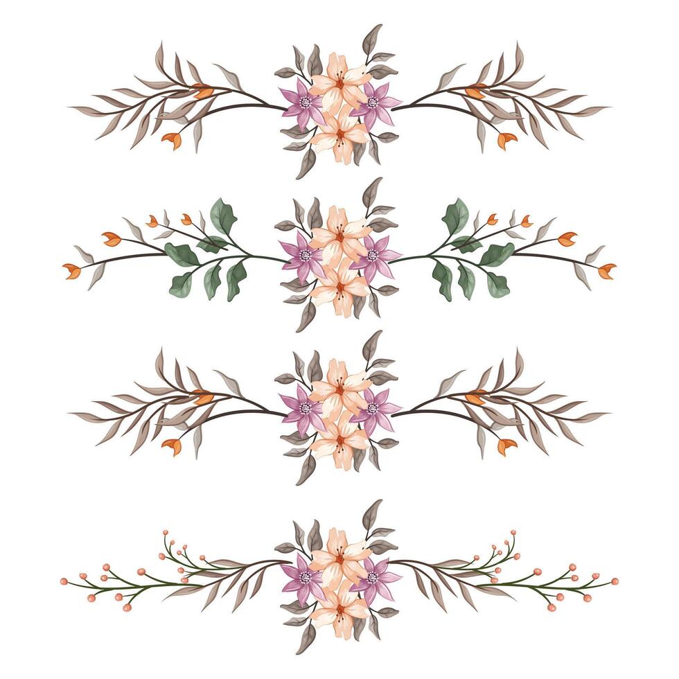 The Blooms Greenery Floral Foliage Ornament Corner Text Separator Elegance Framie for Invitations Card Template vector