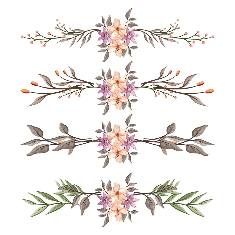 The Blooms Greenery Floral Foliage Ornament Corner Text Separator Elegance Framie for Invitations Card Template vector