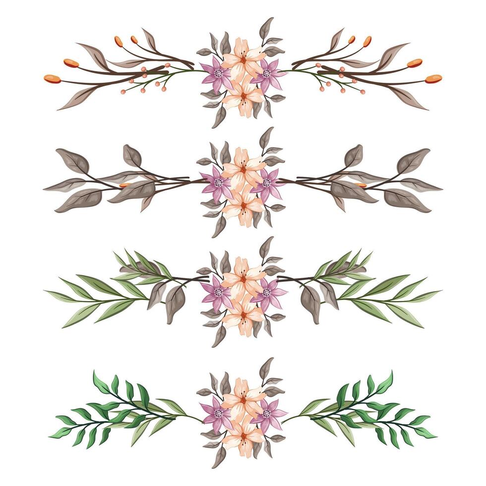 The Blooms Greenery Floral Foliage Ornament Corner Text Separator Elegance Framie for Invitations Card Template vector