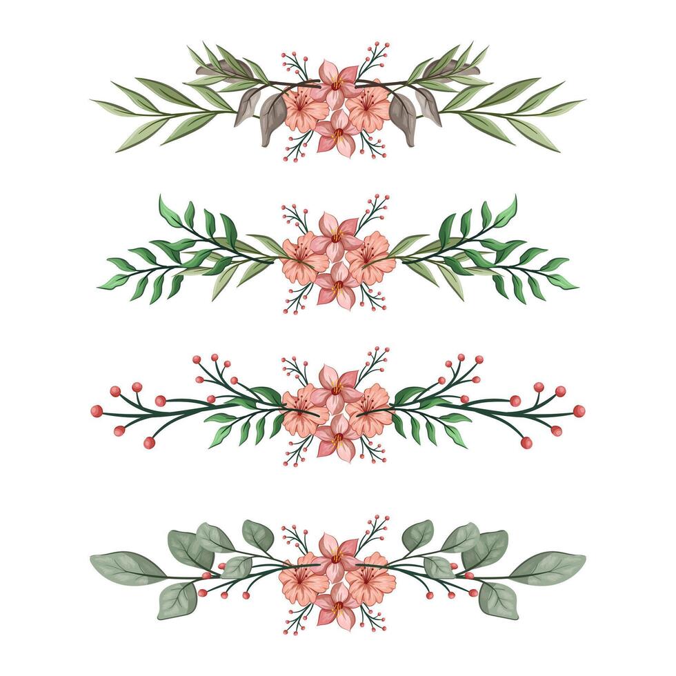 The Blooms Greenery Floral Foliage Ornament Corner Text Separator Elegance Framie for Invitations Card Template vector
