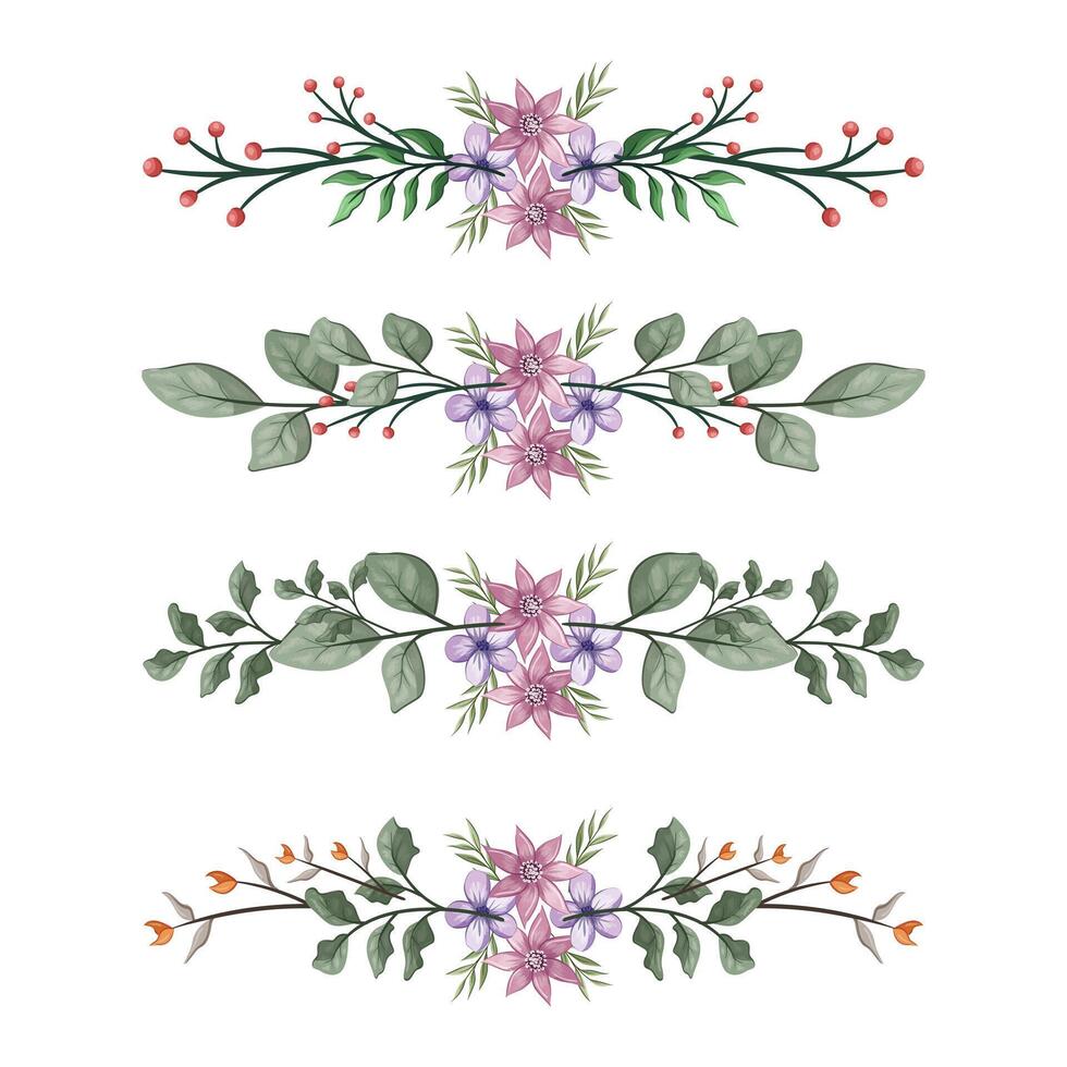 The Blooms Greenery Floral Foliage Ornament Corner Text Separator Elegance Framie for Invitations Card Template vector
