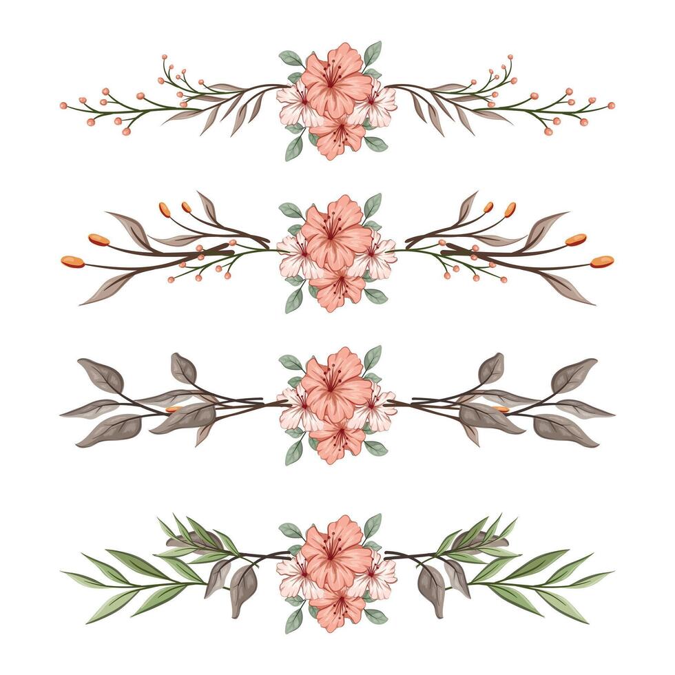 The Blooms Greenery Floral Foliage Ornament Corner Text Separator Elegance Framie for Invitations Card Template vector