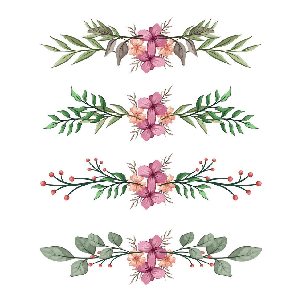 The Blooms Greenery Floral Foliage Ornament Corner Text Separator Elegance Framie for Invitations Card Template vector