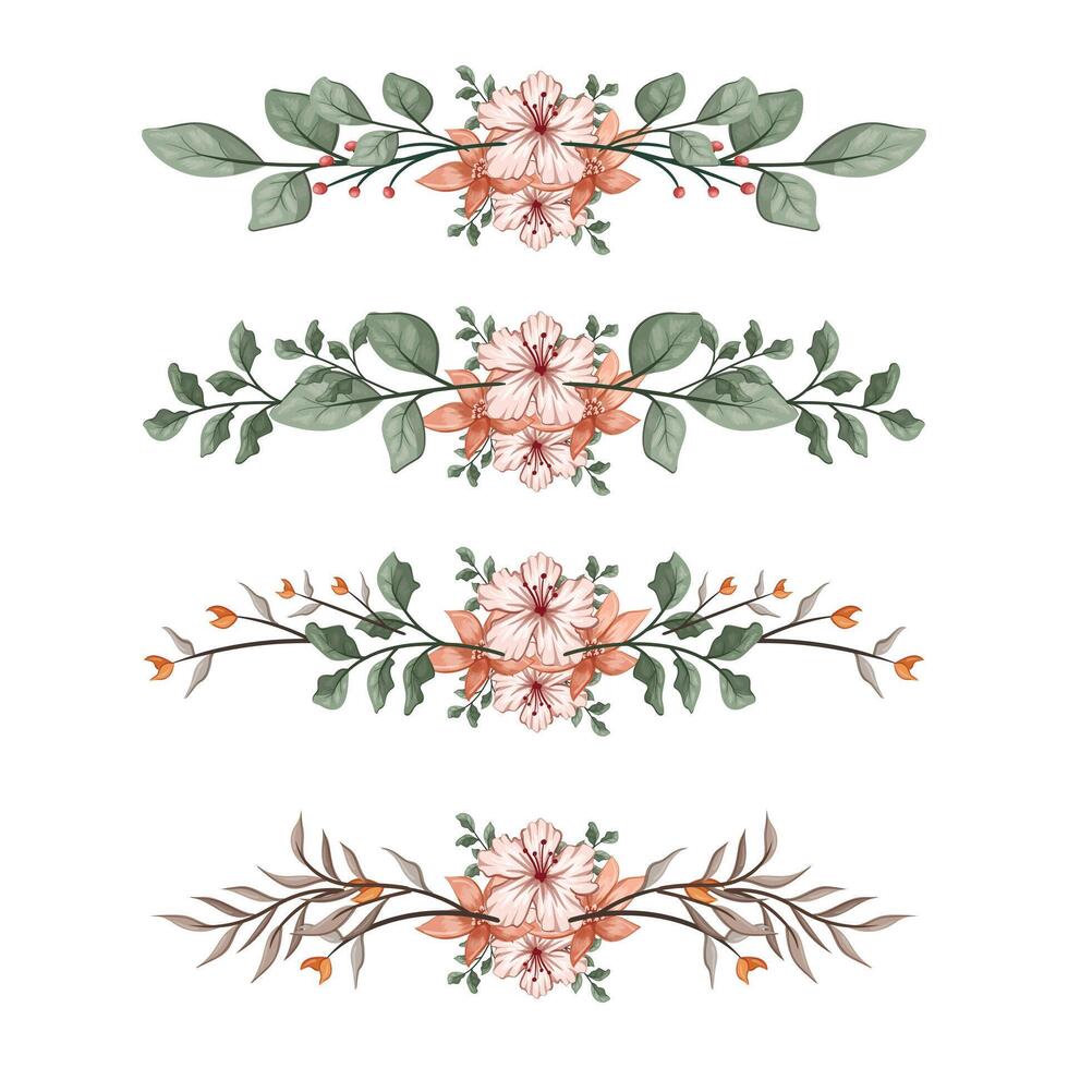 The Blooms Greenery Floral Foliage Ornament Corner Text Separator Elegance Framie for Invitations Card Template vector