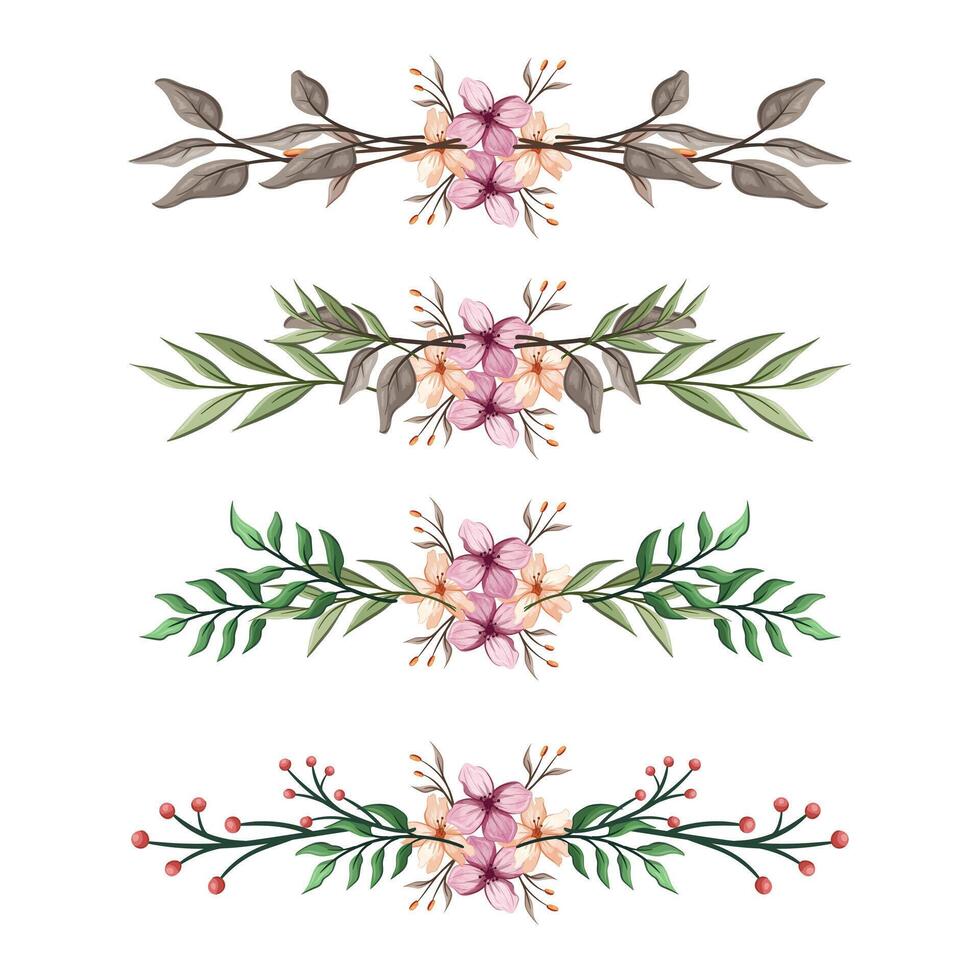 The Blooms Greenery Floral Foliage Ornament Corner Text Separator Elegance Framie for Invitations Card Template vector