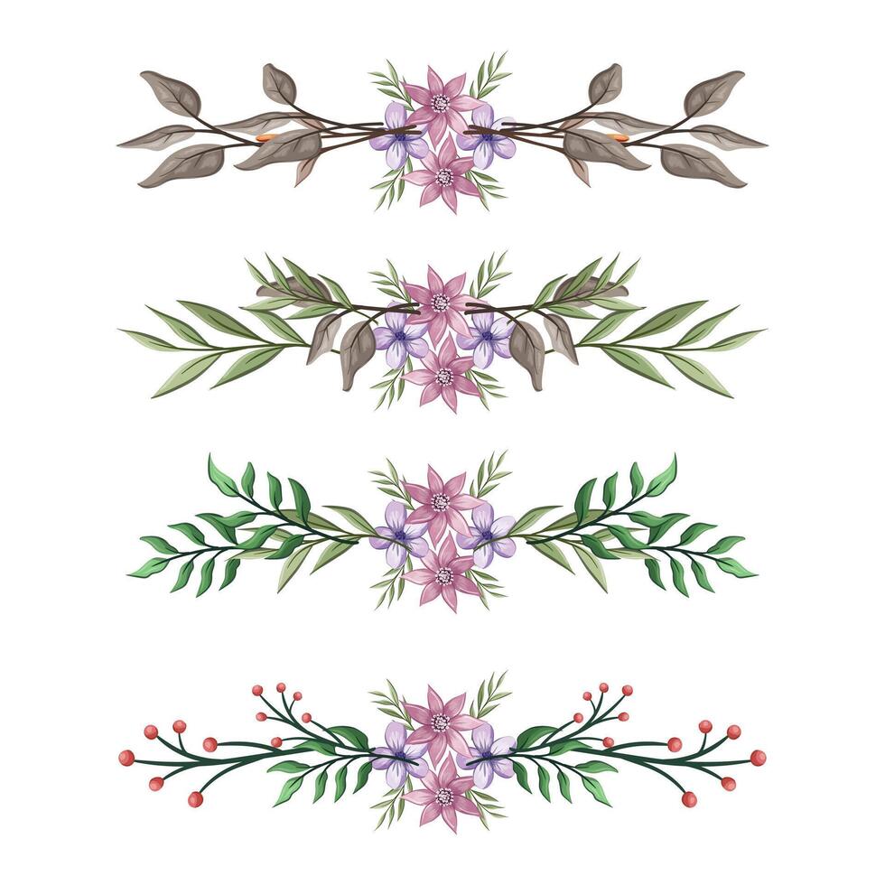 The Blooms Greenery Floral Foliage Ornament Corner Text Separator Elegance Framie for Invitations Card Template vector