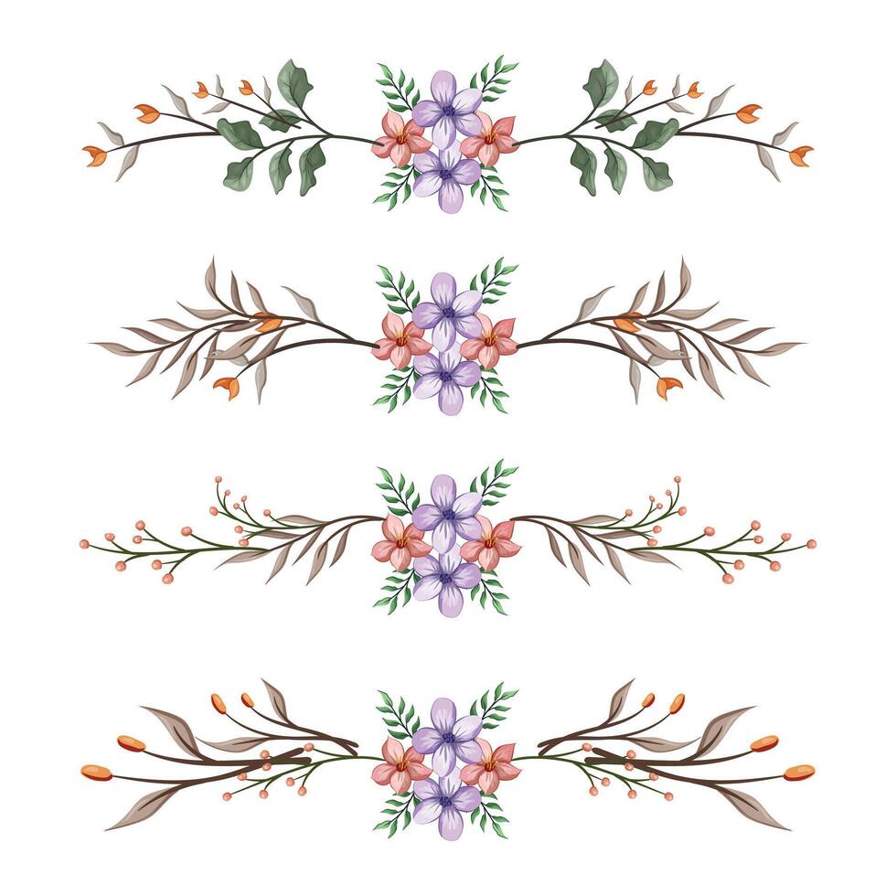 The Blooms Greenery Floral Foliage Ornament Corner Text Separator Elegance Framie for Invitations Card Template vector