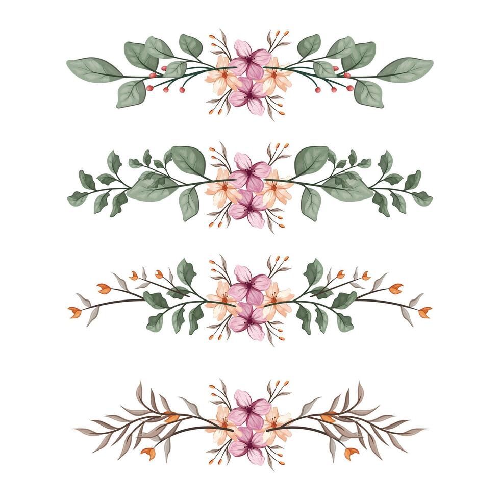 The Blooms Greenery Floral Foliage Ornament Corner Text Separator Elegance Framie for Invitations Card Template vector